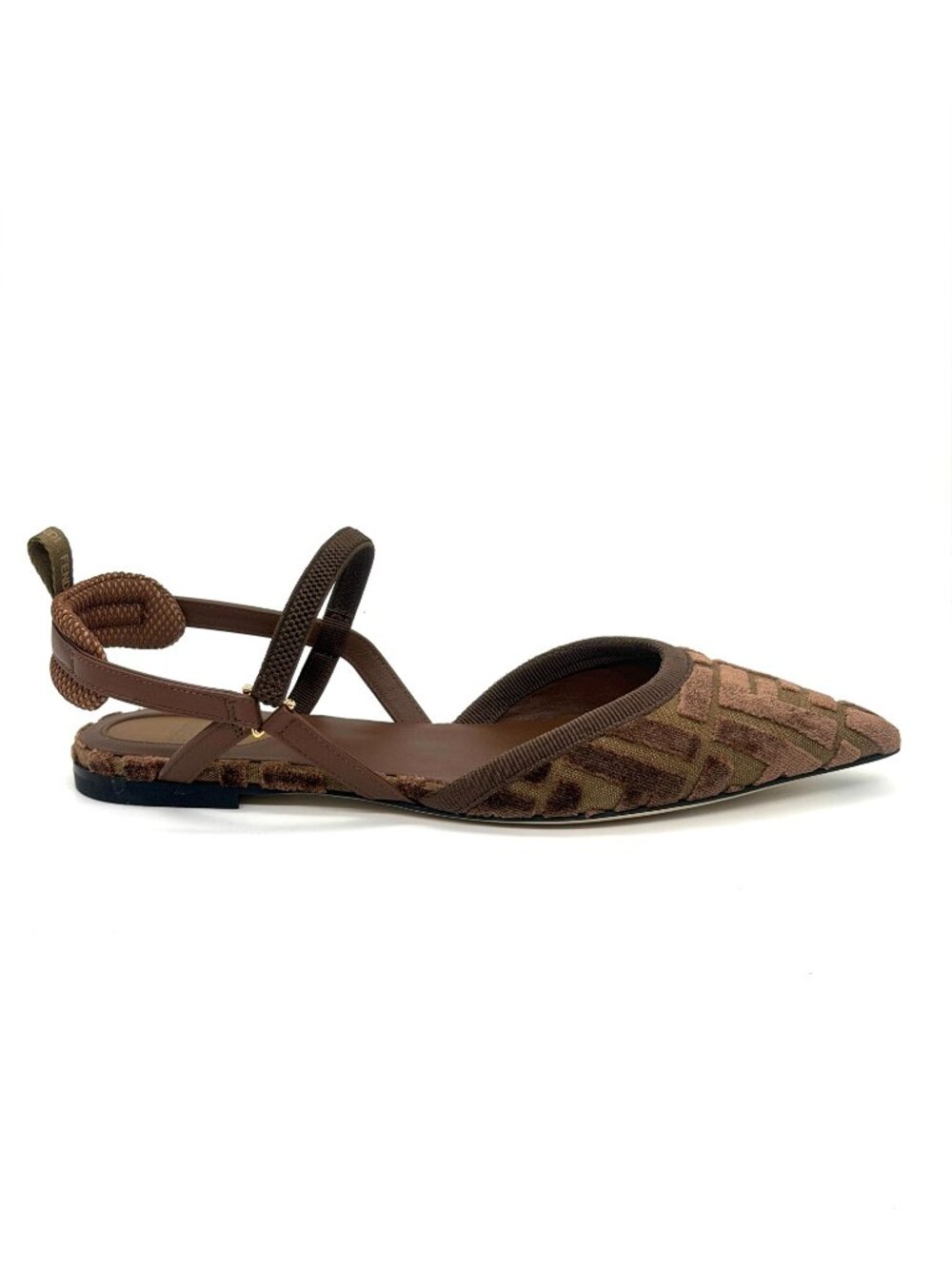 FENDI Colibri Lite FF Tapestry Logo Velvet Flat Slingback Sandals Shoes - Picture 11 of 16